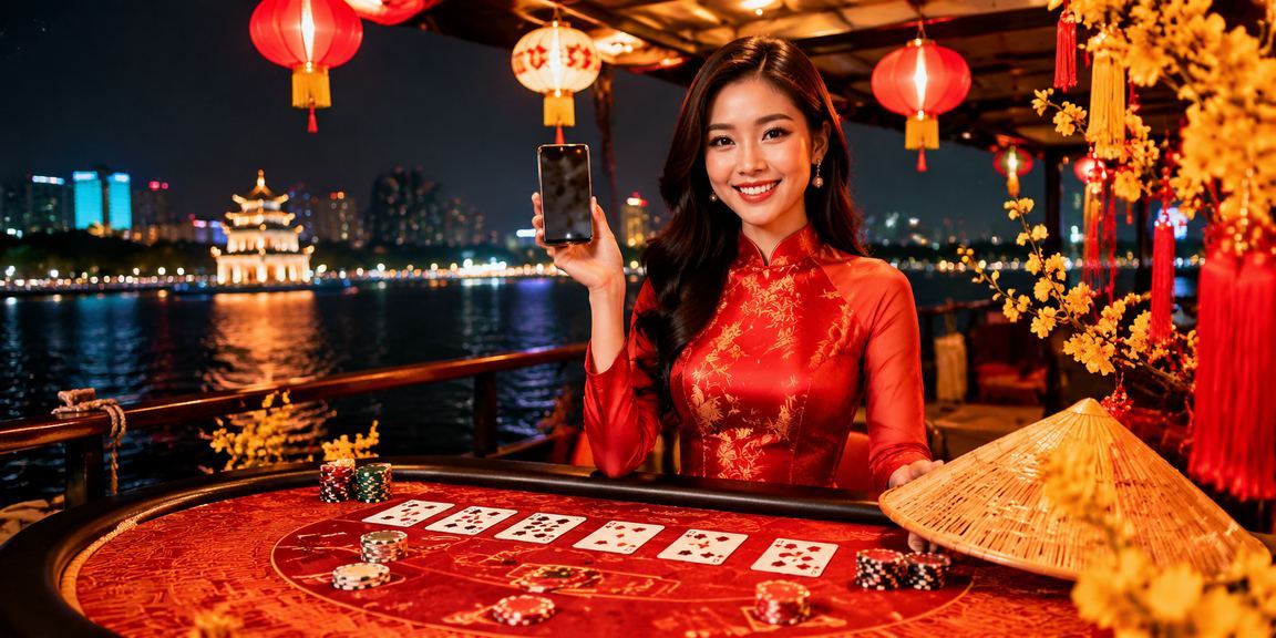 Bàn Baccarat tại Hà Nội với không khí giải trí casino và nón lá truyền thống